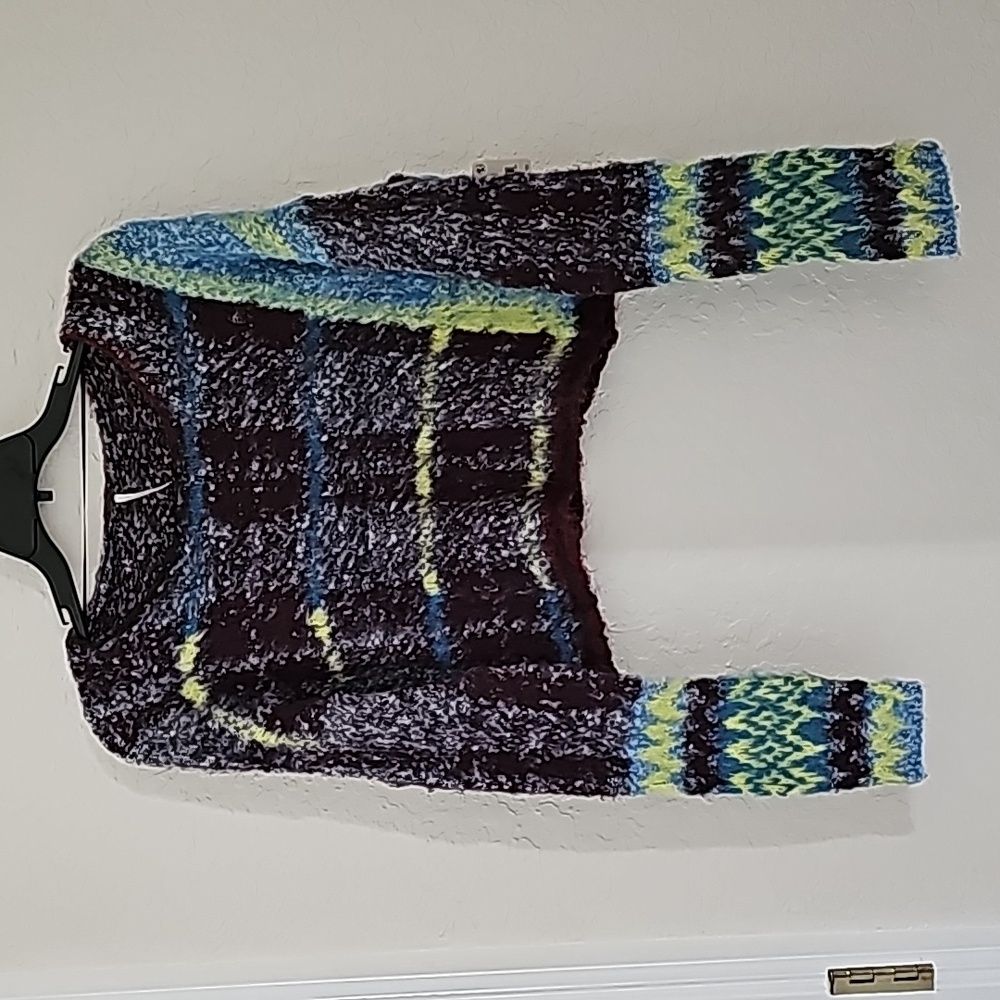 Free People Women's Emerson Plaid Crop Pullover Sweater size L - Picture 16 of 17